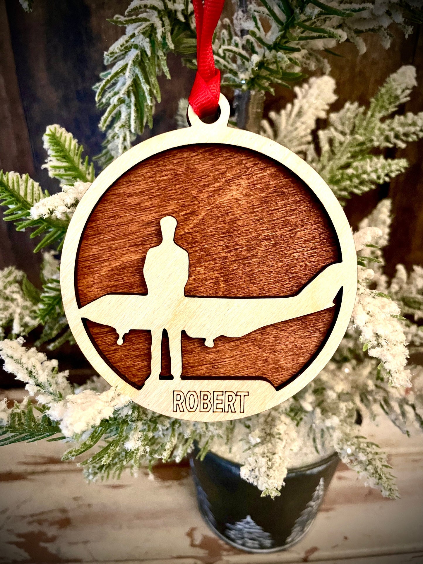 Pilot Jet Aviation Personalized 2-Layer Wood Christmas Ornament & Gift Tag | Multiple Finishes | Aviation Gift