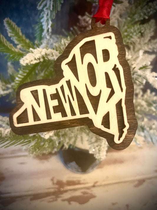 New York Word Art Wood Ornament & Gift Tag | 12 Finishes | State Pride Gift