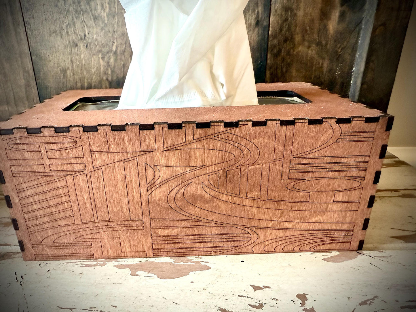 Art Deco tissue box cover available in square, oblong, or Costco oblong configurations available in 12 finishes set A