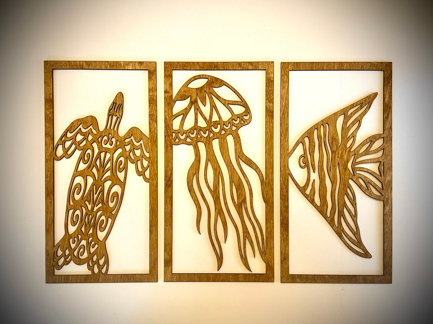 Tropical Sea Life Wood Wall Art | 3-Panel Set | Multiple Sizes & Finishes