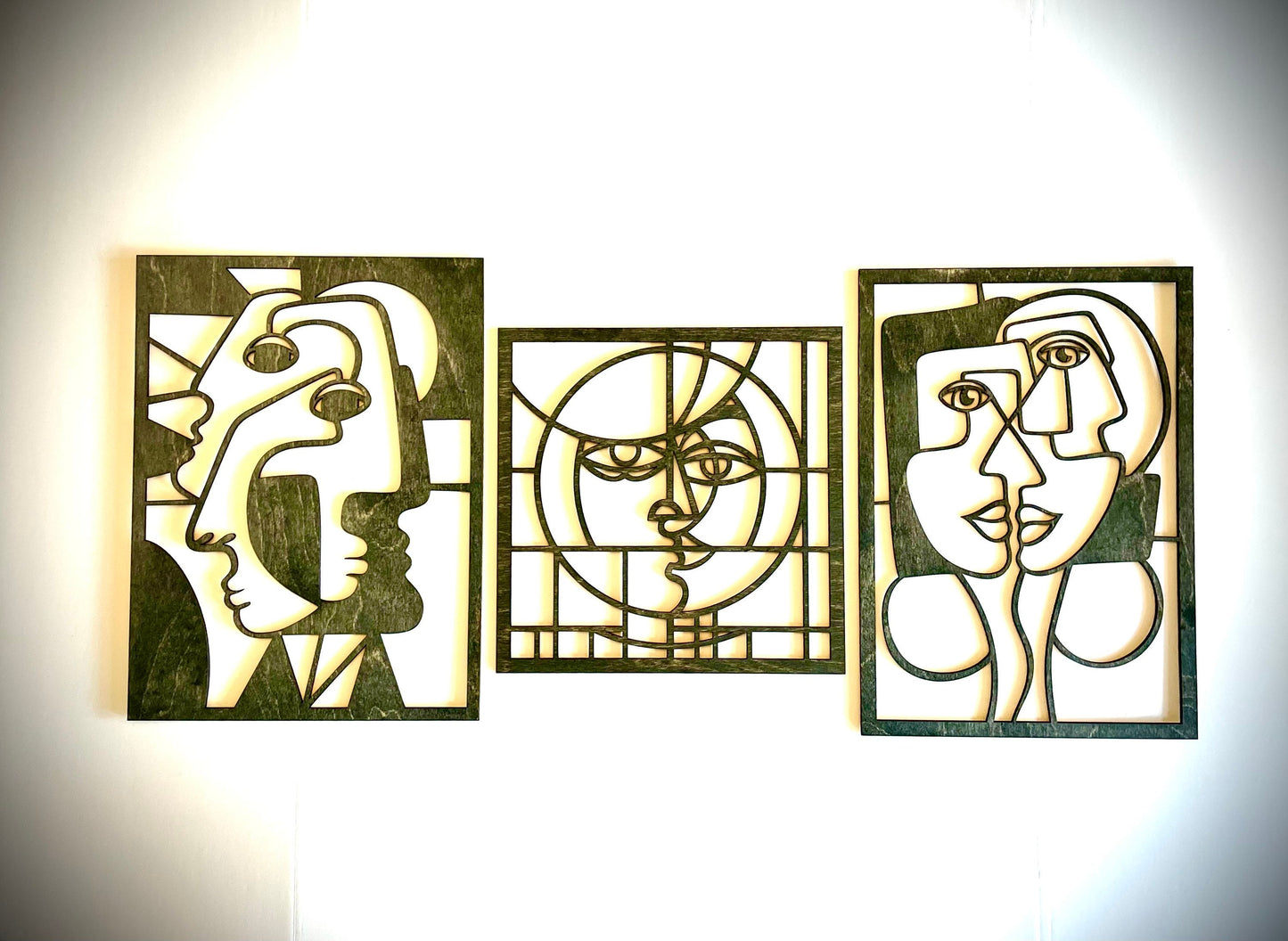 Picasso Cubism Abstract Wood Wall Art | 3-Panel Set | Multiple Sizes & Finishes