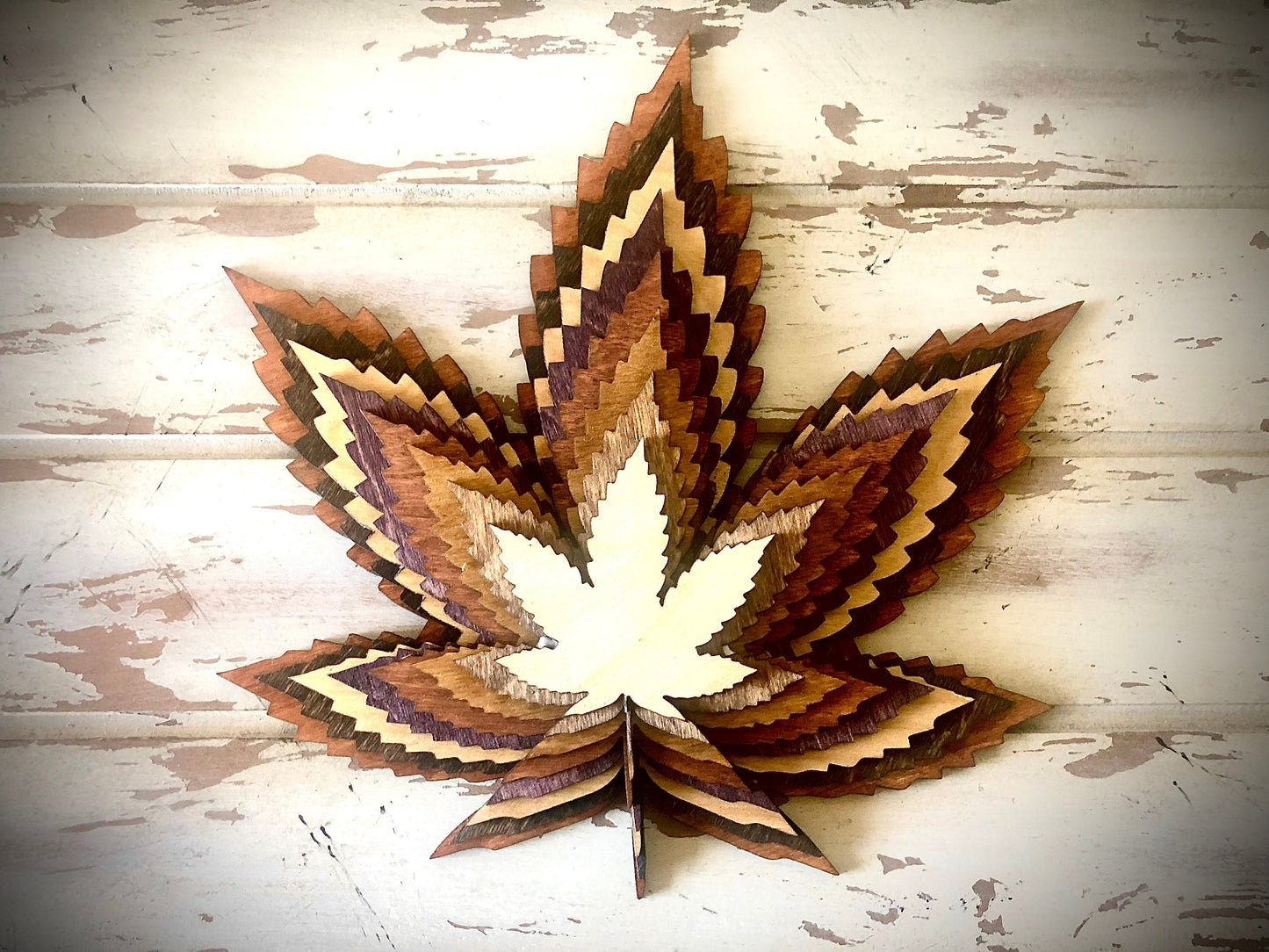 Stacked Cannabis Leaves 3D Wood Table & Wall Art | Multi-Color