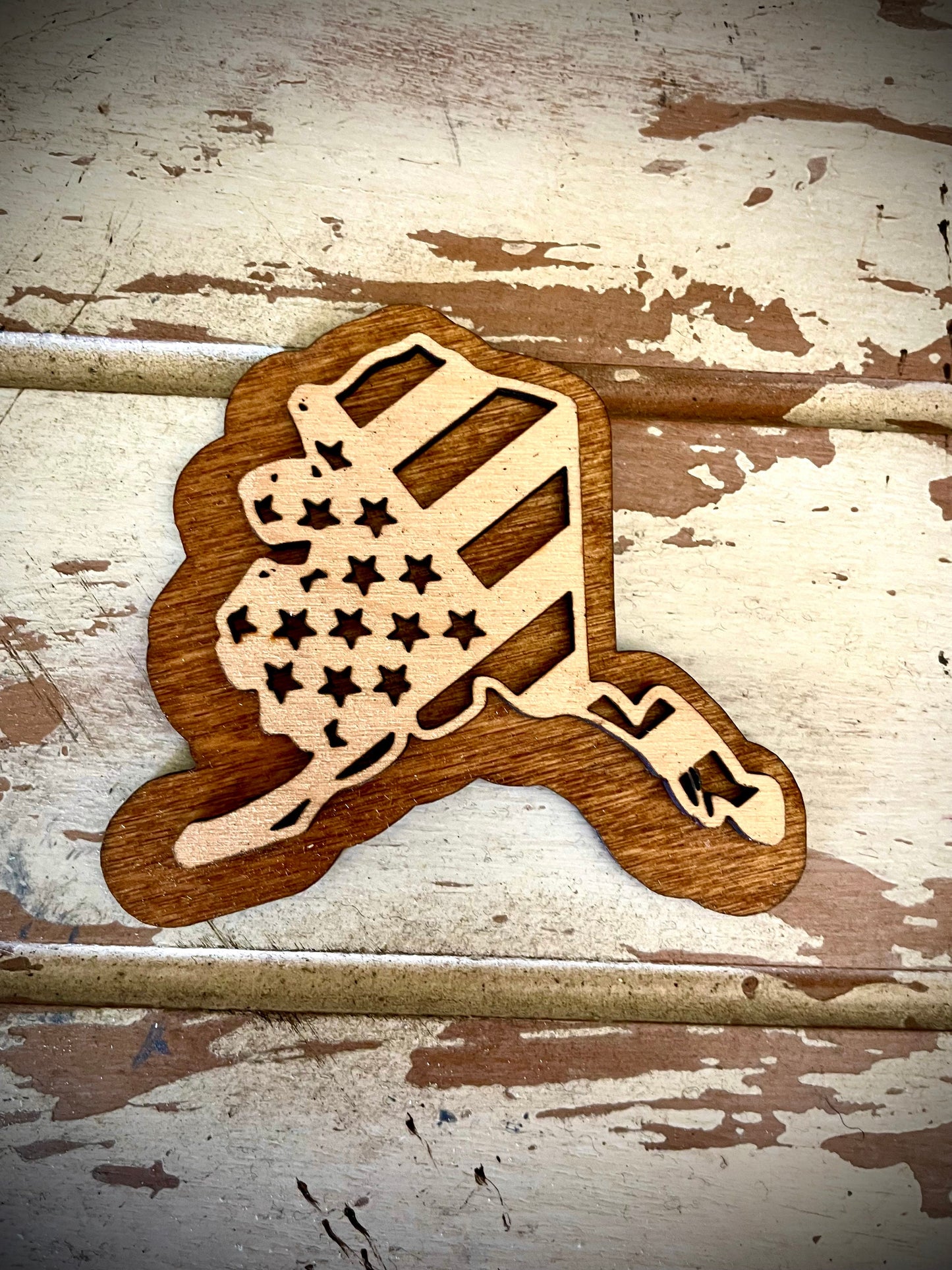 Alaska US Flag 2-Layer State Outline Wood Refrigerator Magnet | 12 Finishes | Patriotic Gift
