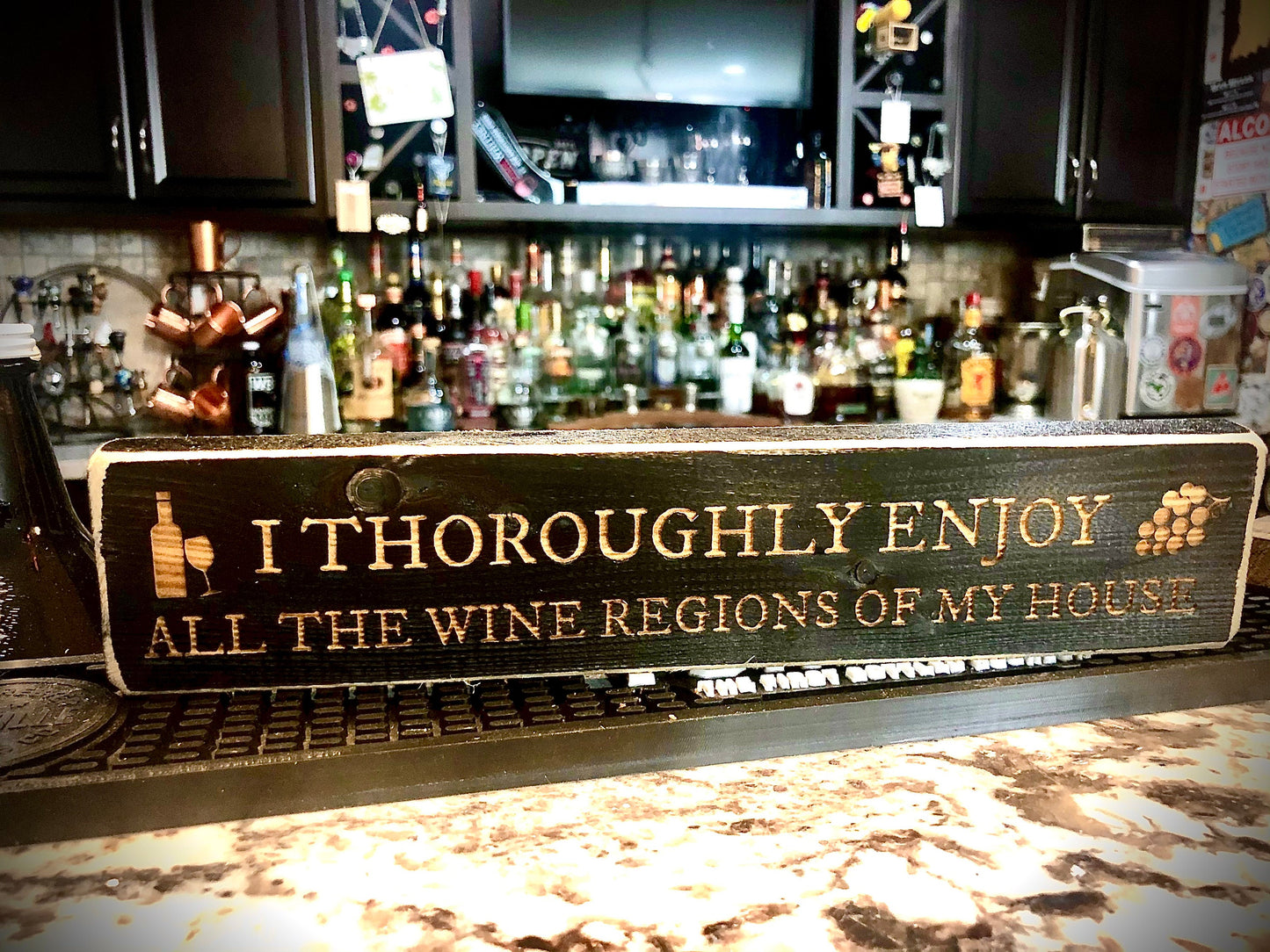 Funny Wine Wood Sign | "I Enjoy All the Wine Regions of My House" | Bar & Kitchen Decor