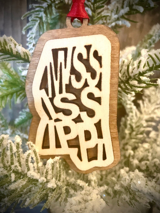 Mississippi Word Art Wood Ornament & Gift Tag | 12 Finishes | State Pride Gift