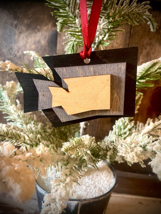 Washington 3-Layer Stacked Wood Ornament & Gift Tag | Brown & Gray Tones | State Pride Gift