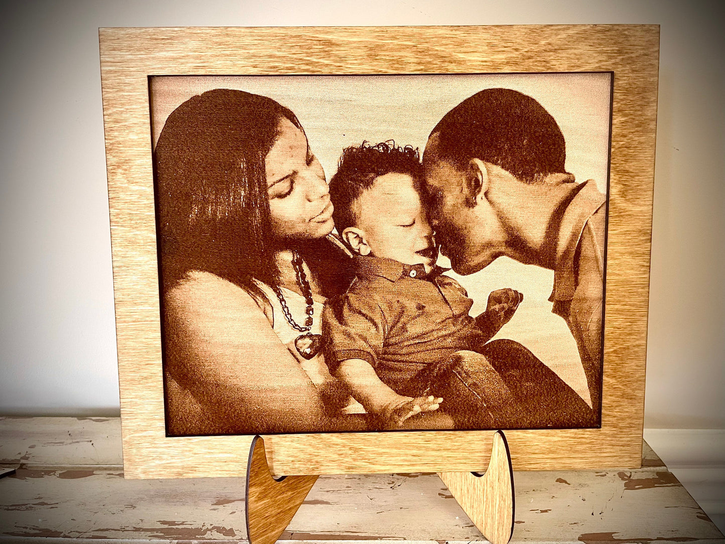 Custom Photo Engraved on Wood | Framed with Easel | 5x7 or 8x10