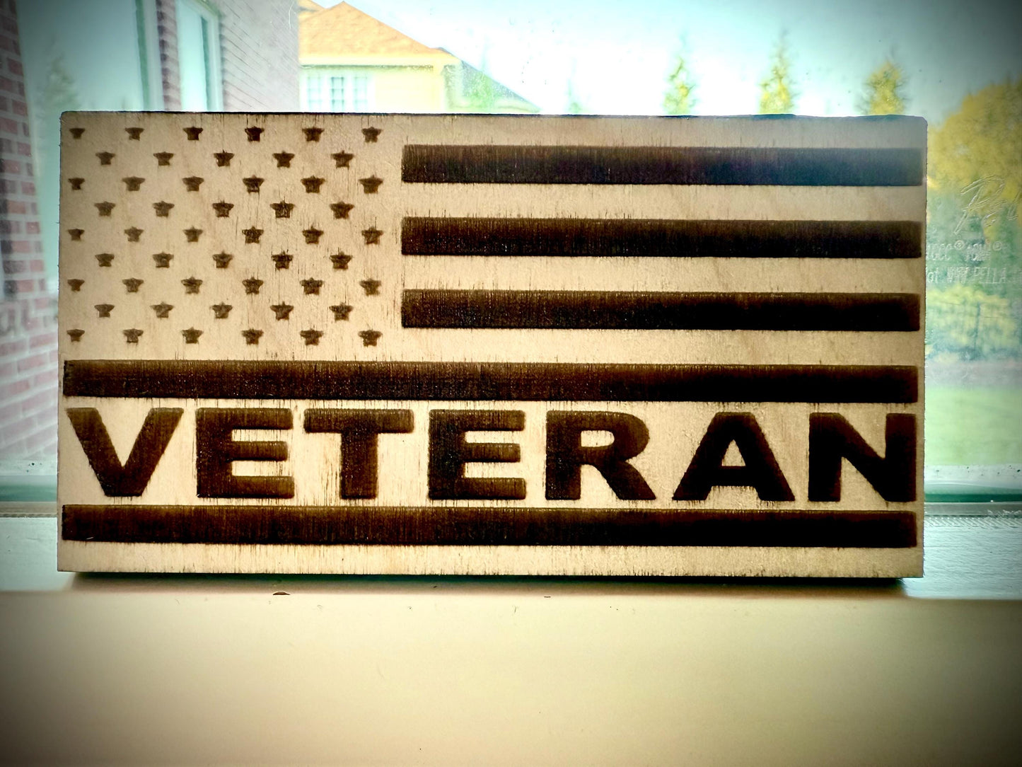 Veteran Laser Engraved US Flag Wood Refrigerator Magnet | 4" x 2.1" | Patriotic Gift