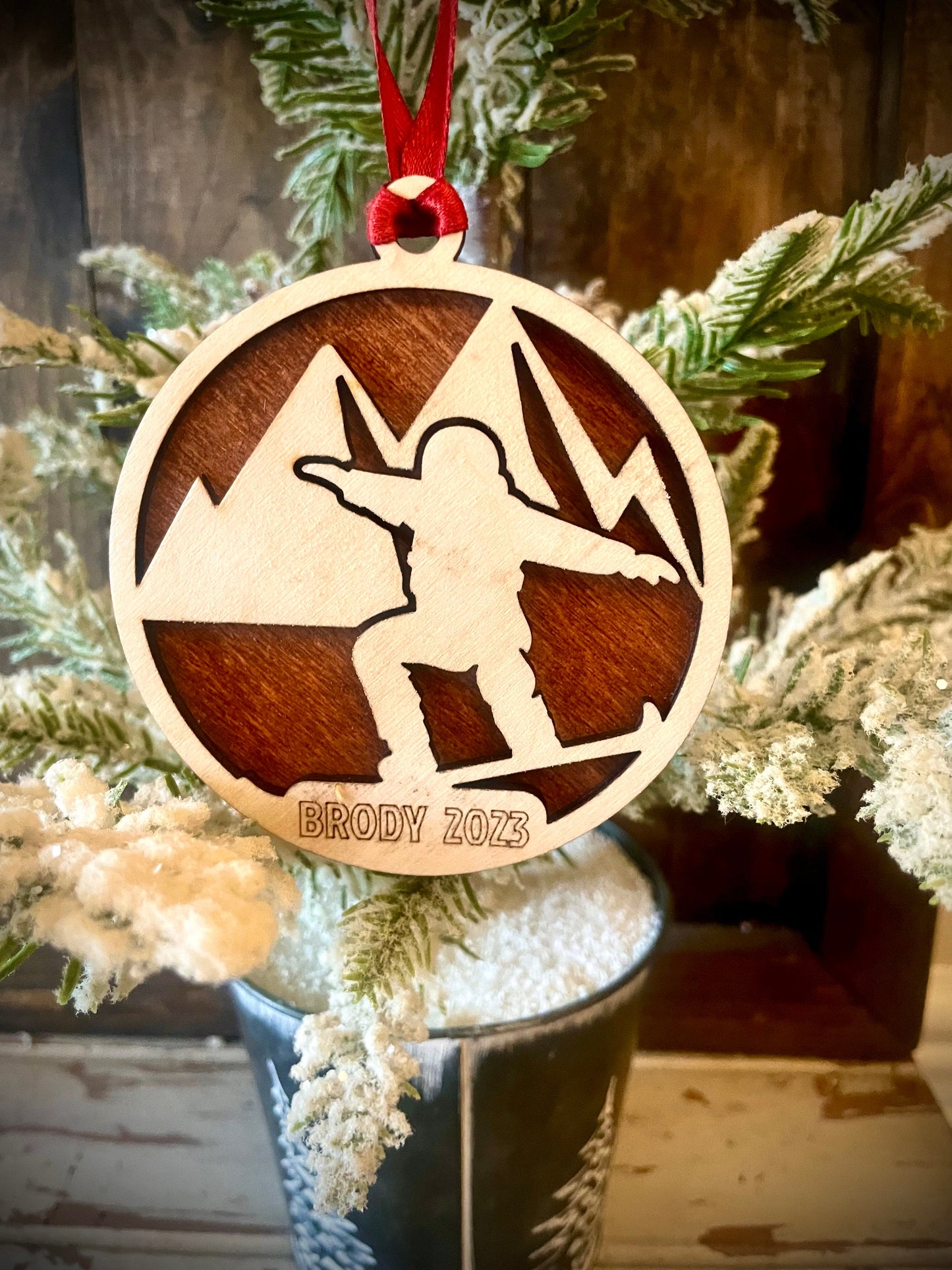 Snowboarder Personalized 2-Layer Wood Christmas Ornament & Gift Tag | Multiple Finishes | Snowboarding Gift (#1)