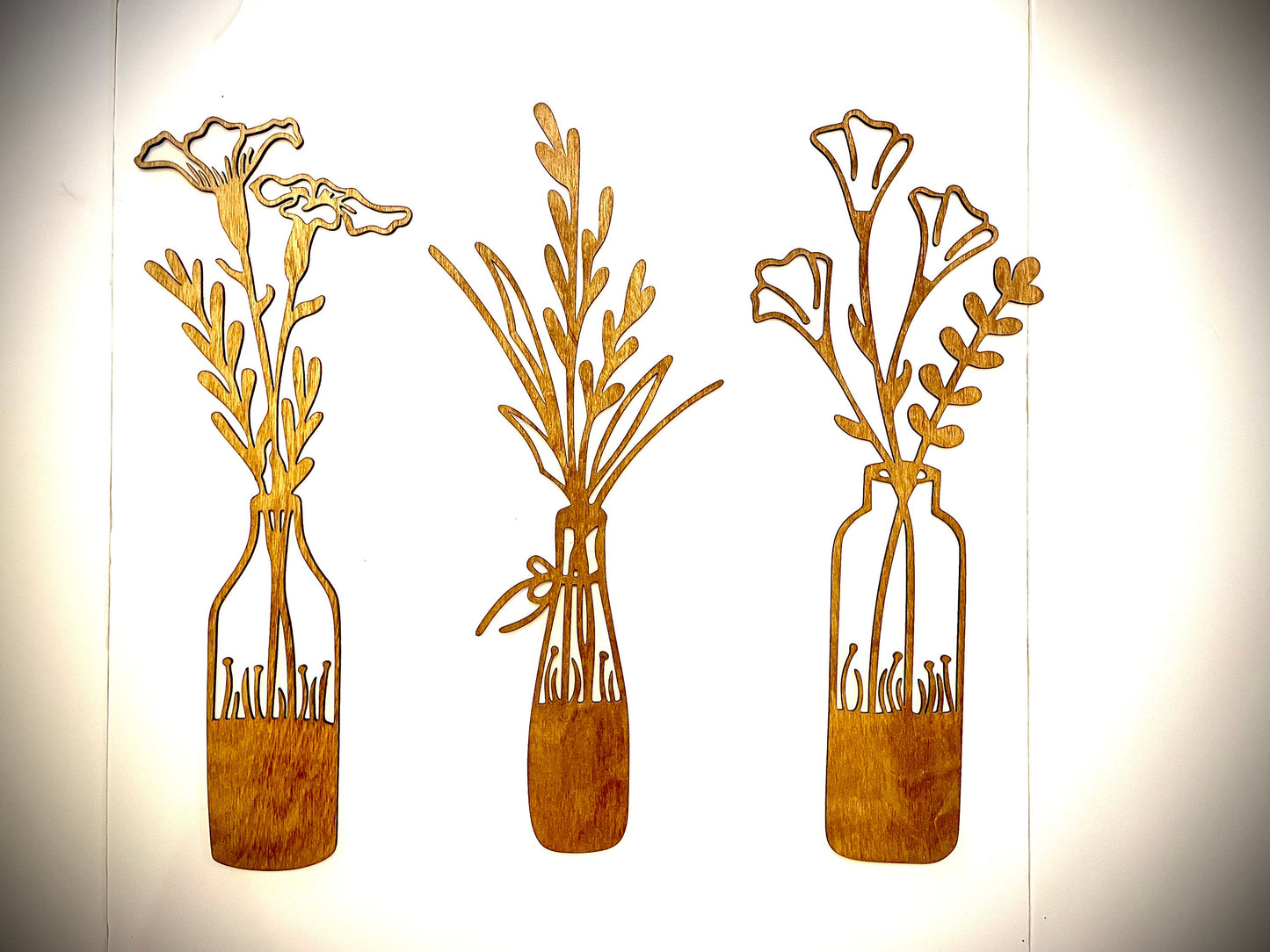 Boho Flower Vase Wood Wall Art | 3-Panel Set | Multiple Colors