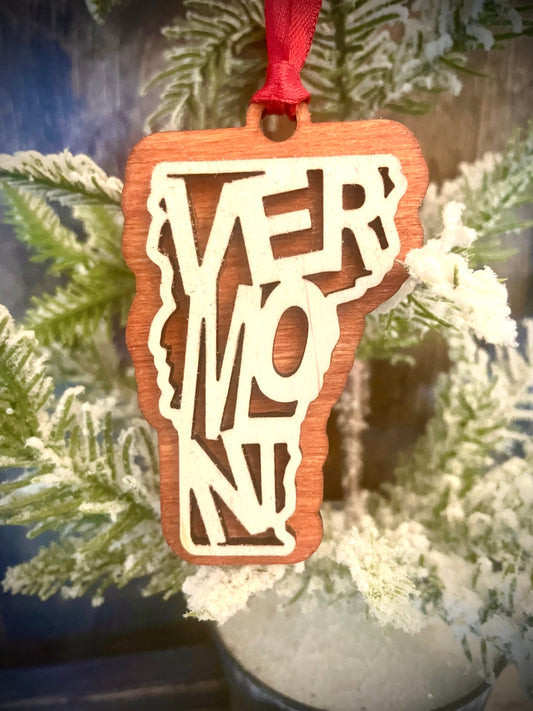 Vermont Word Art Wood Ornament & Gift Tag | 12 Finishes | State Pride Gift