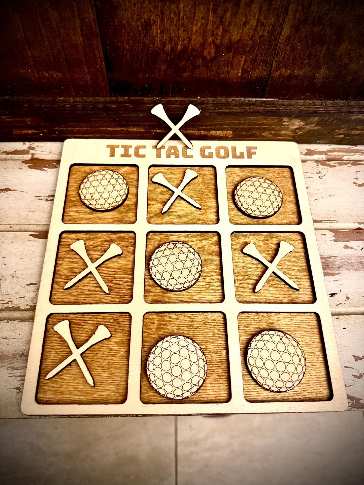 Tic Tac Golf Wood Game | Laser Engraved | 12 Finishes | Golf Gift