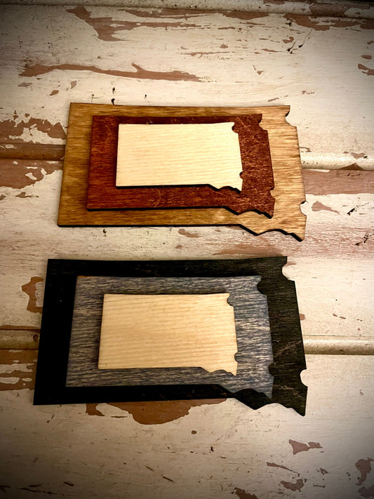 South Dakota 3-Layer Stacked Wood Refrigerator Magnet | Brown & Gray Tones | State Pride Gift