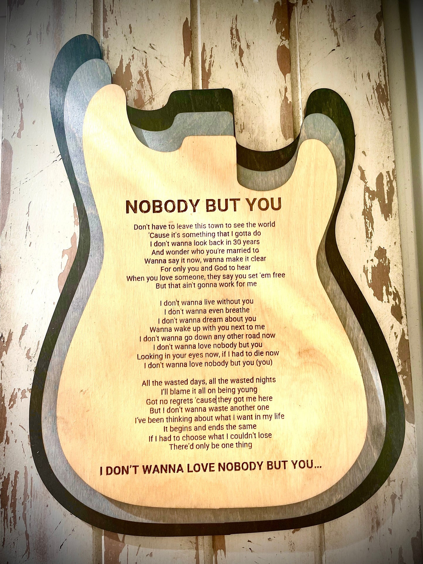 Stacked Electric Guitar 3D Wood Table & Wall Art | Custom Song Lyrics or Award | Multi-Color