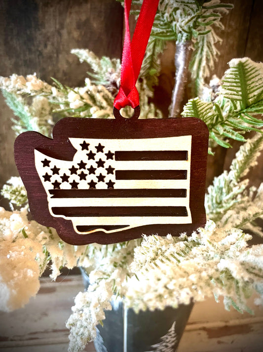 Washington US Flag Wood Ornament & Gift Tag | 12 Finishes | Patriotic Gift