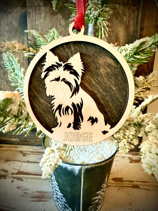 Yorkshire Terrier Yorkie Personalized 2-Layer Wood Christmas Ornament & Gift Tag | Multiple Finishes | Dog Lover Gift