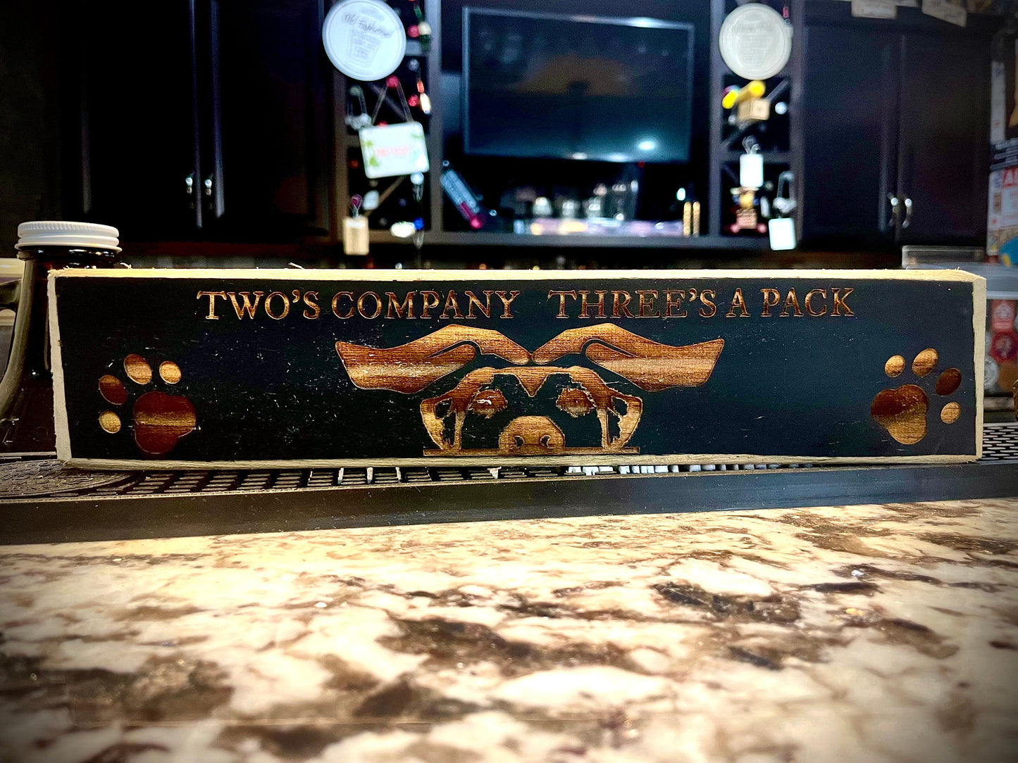 Funny Dog Wood Sign | "Two's Company, Three's a Pack" | Dog Lover Decor