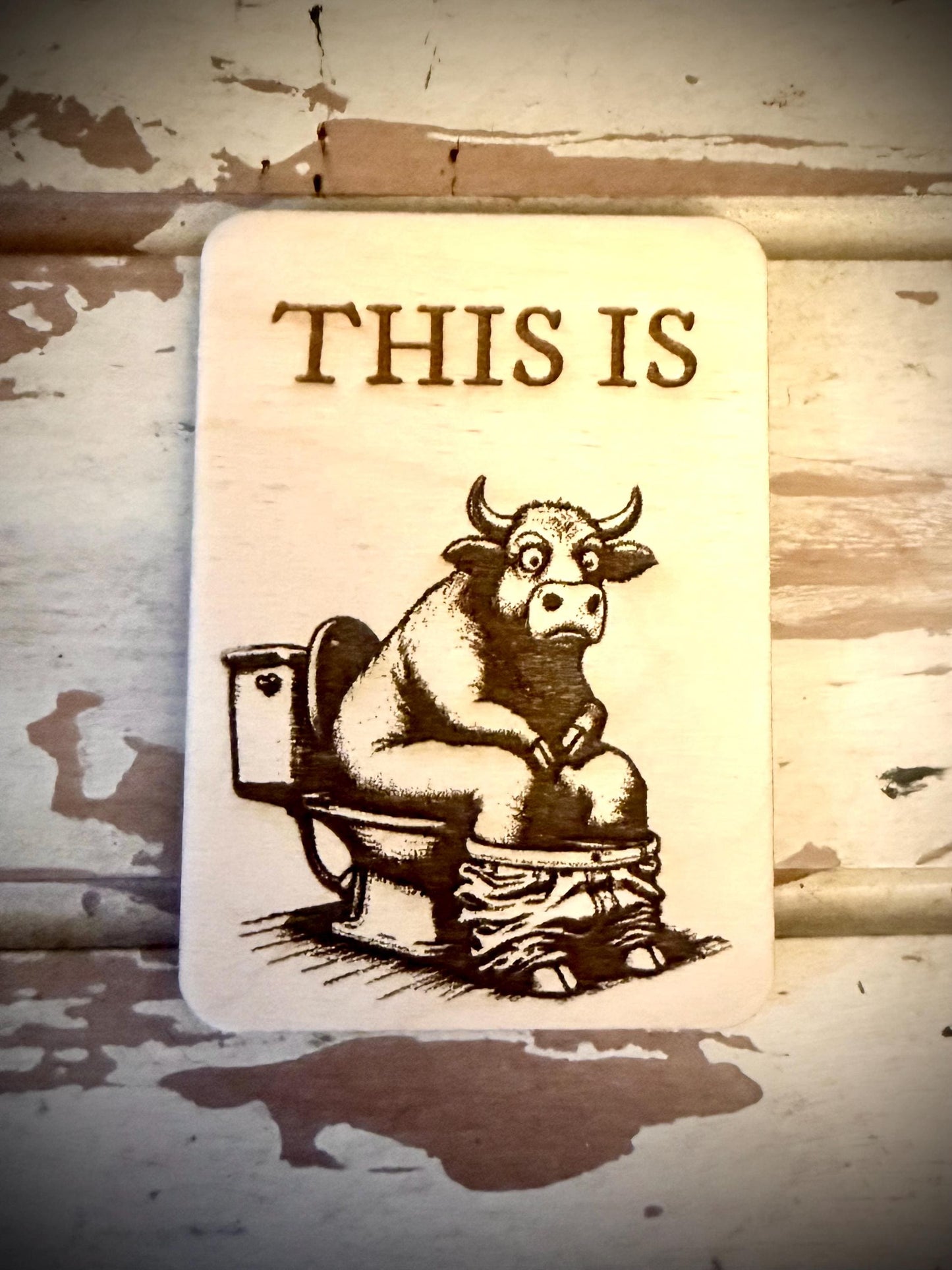 "This Is Bull****" Bull on Toilet Funny Wood Fridge Magnet | Funny Gift