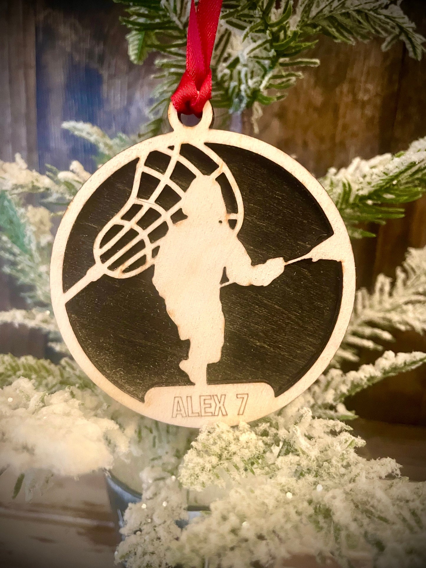 Lacrosse Player Personalized 2-Layer Wood Christmas Ornament & Gift Tag | Multiple Finishes | Lacrosse Gift (#9)