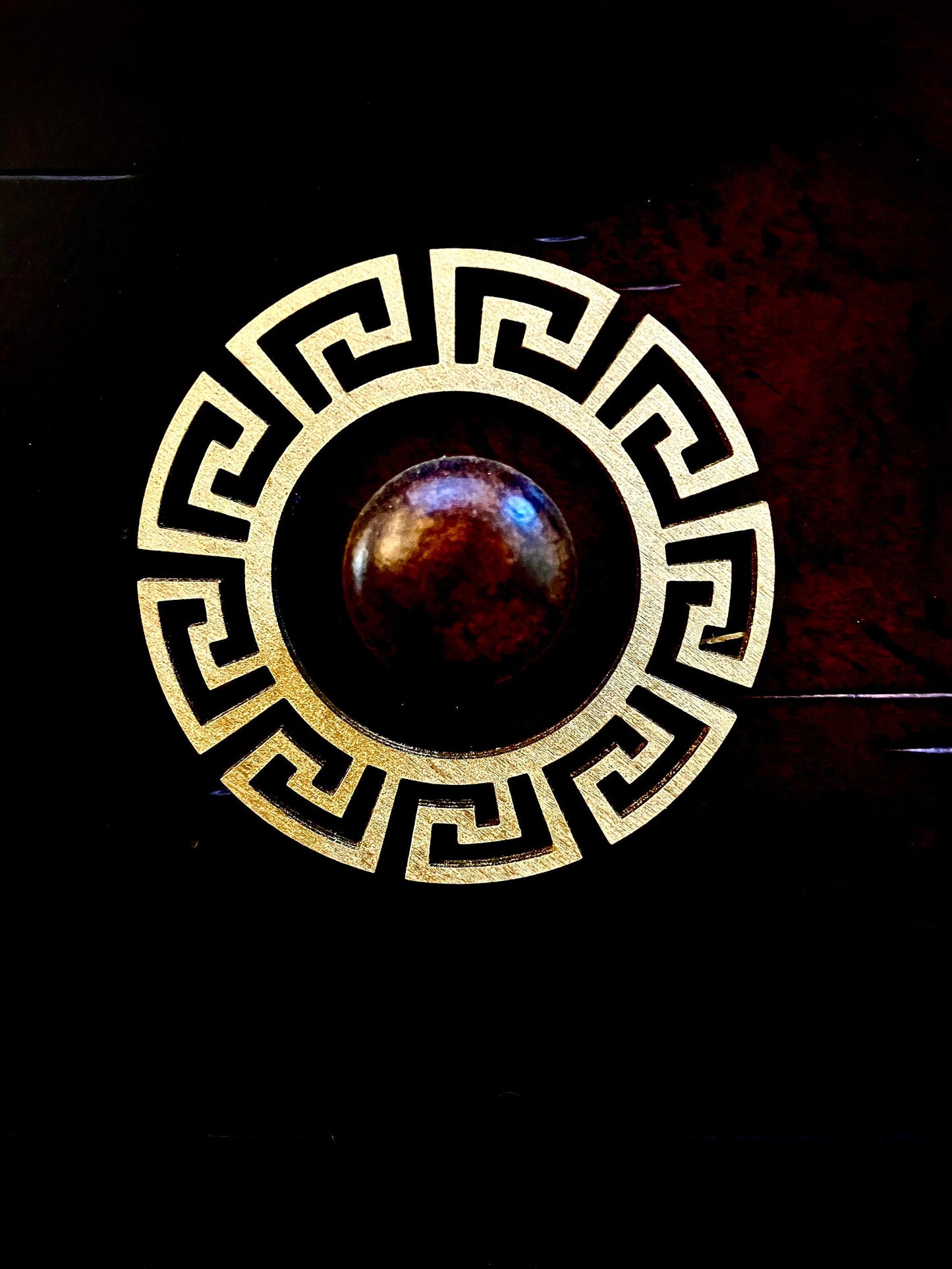 Boho Modern Greek Key Wood Drawer Knob & Pull Accent | Set of 4 | 15 Finishes | Set O