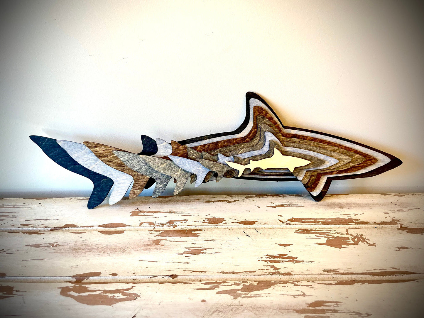 Stacked Sharks 3D Wood Table & Wall Art | Multi-Color