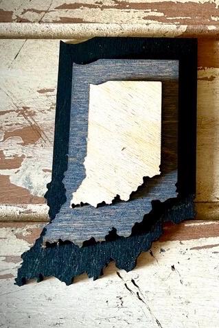 Indiana 3-Layer Stacked Wood Refrigerator Magnet | Brown & Gray Tones | State Pride Gift