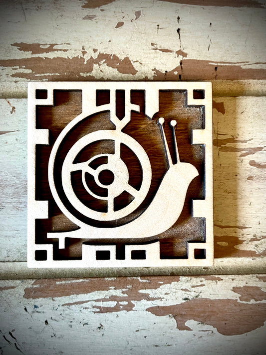Boho Art Deco Banana Slug & Snail 2-Layer Square Wood Magnet | 12 Finishes | Boho Gift