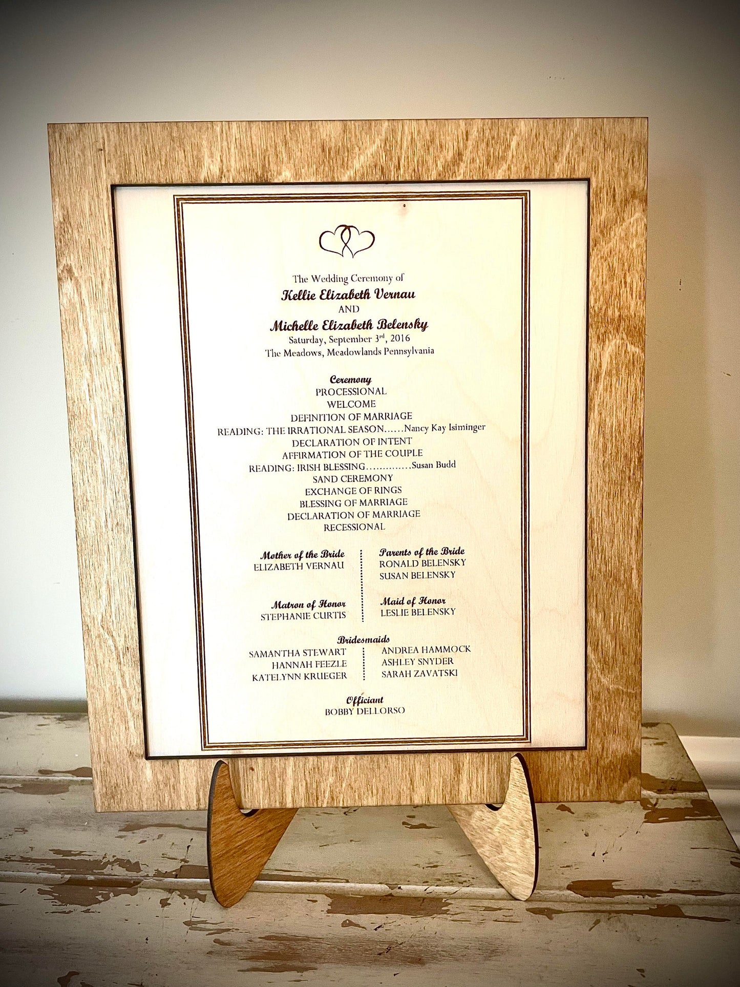 Custom Engraved Wood Wedding Program Keepsake | 8x10 Frame & Easel | 5th Anniversary Gift