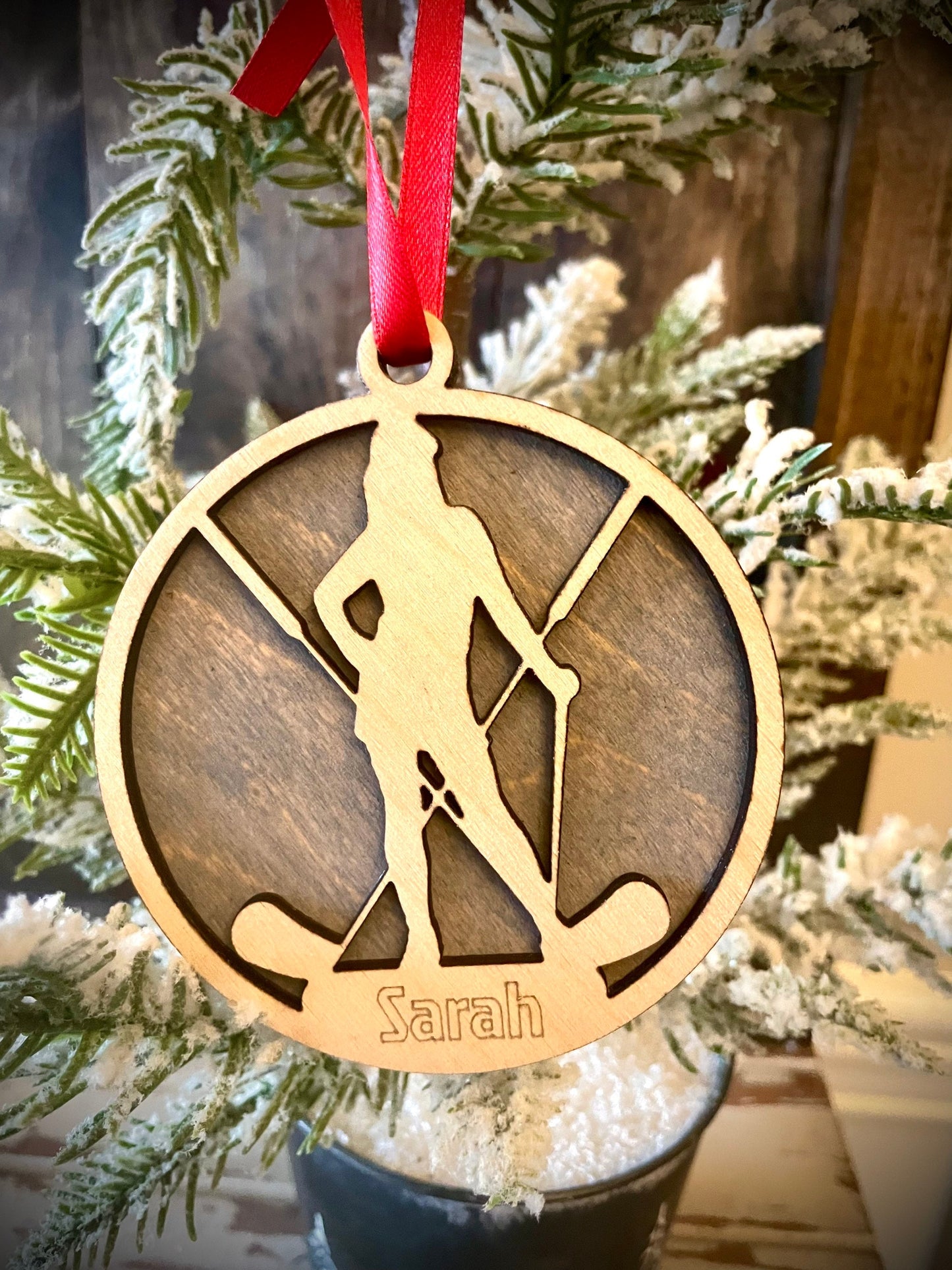Female Golfer Personalized 2-Layer Wood Christmas Ornament & Gift Tag | Multiple Finishes | Golf Gift (#9)