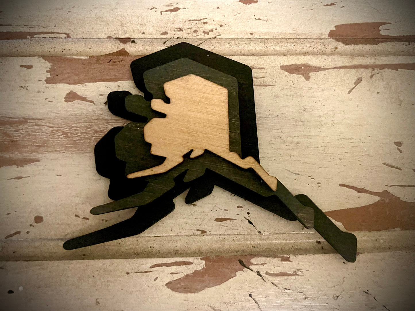 Alaska 3-Layer Stacked Wood Refrigerator Magnet | Brown & Gray Tones | State Pride Gift