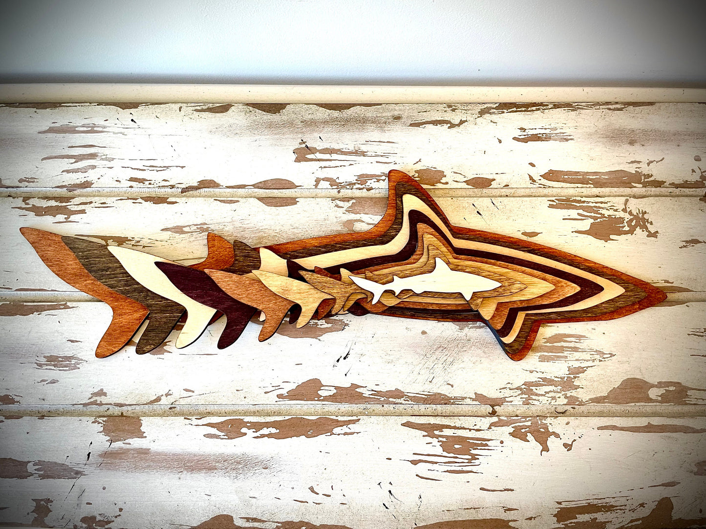 Stacked Sharks 3D Wood Table & Wall Art | Multi-Color