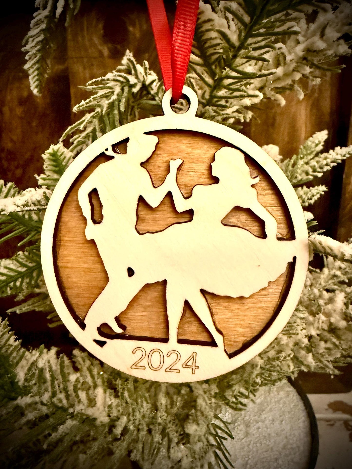 Square Dancers Personalized 2-Layer Wood Christmas Ornament & Gift Tag | Multiple Finishes | Dance Gift
