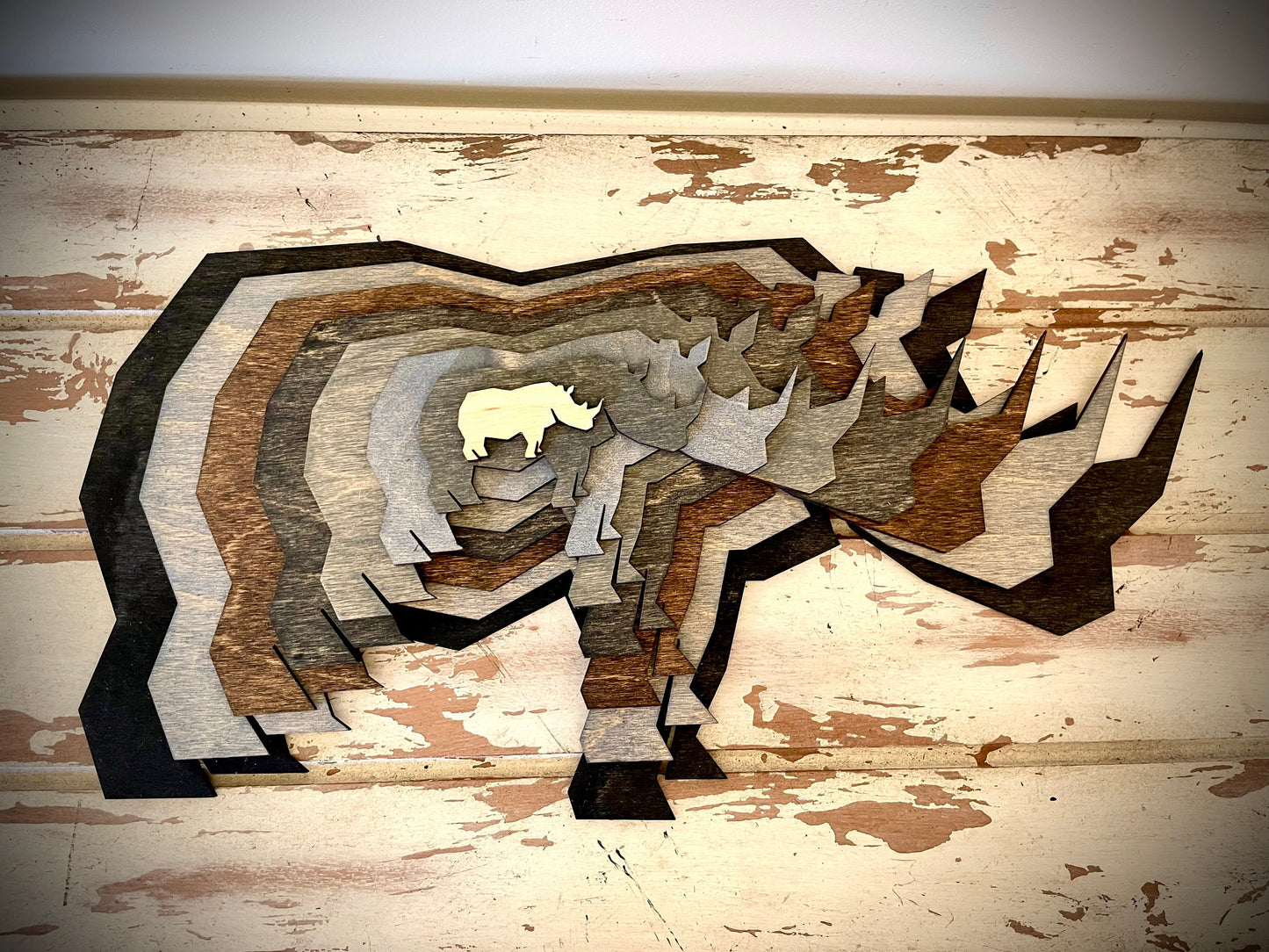 Stacked Rhinoceros 3D Wood Table & Wall Art | Multi-Color