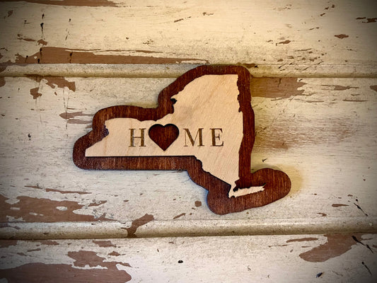 New York HOME 2-Layer Wood Refrigerator Magnet | 12 Finishes | State Pride Gift