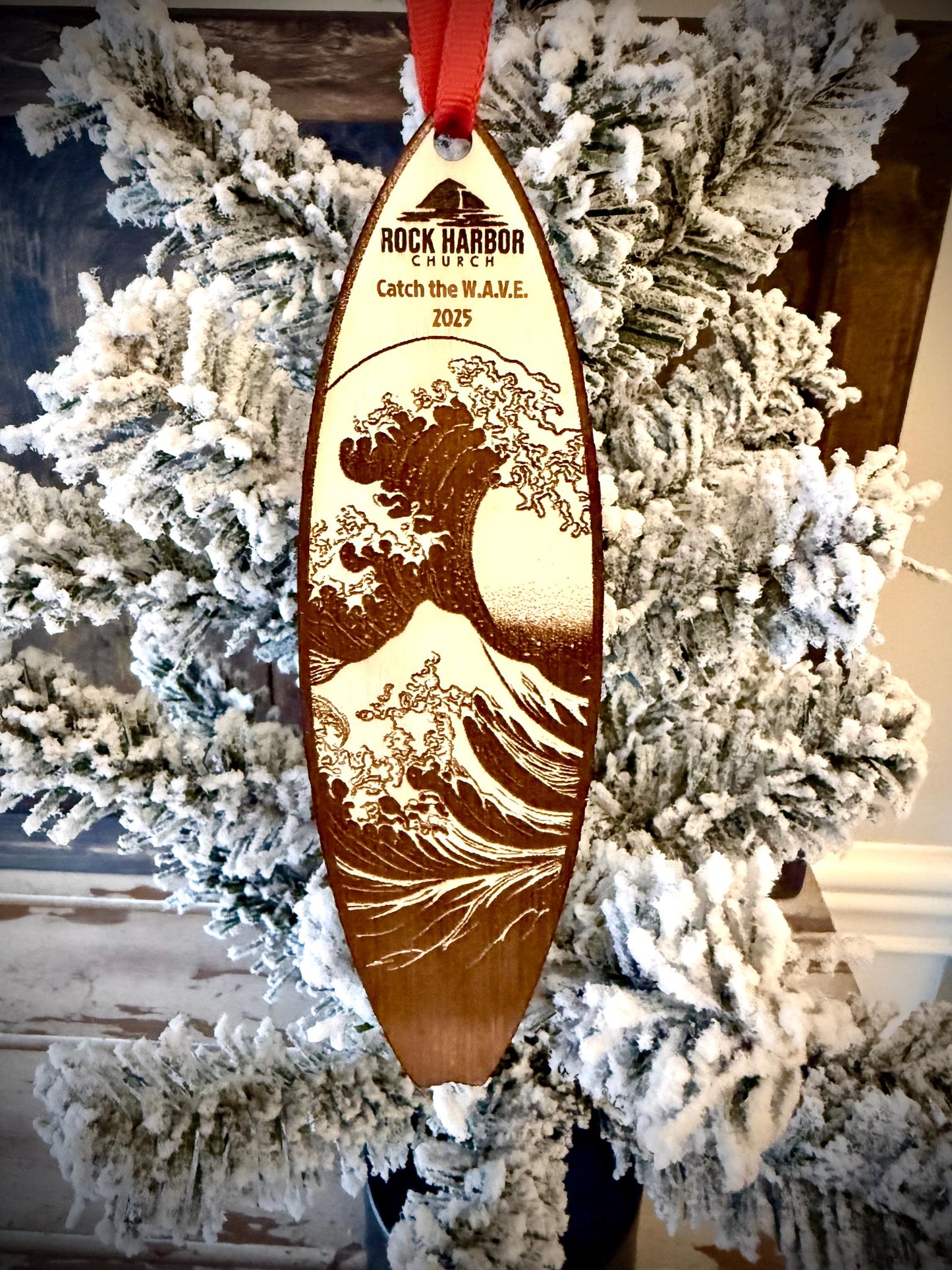 Surfer Surfing Surfboard Personalized Wood Christmas Ornament & Gift Tag | Laser Engraved | Surfing Gift