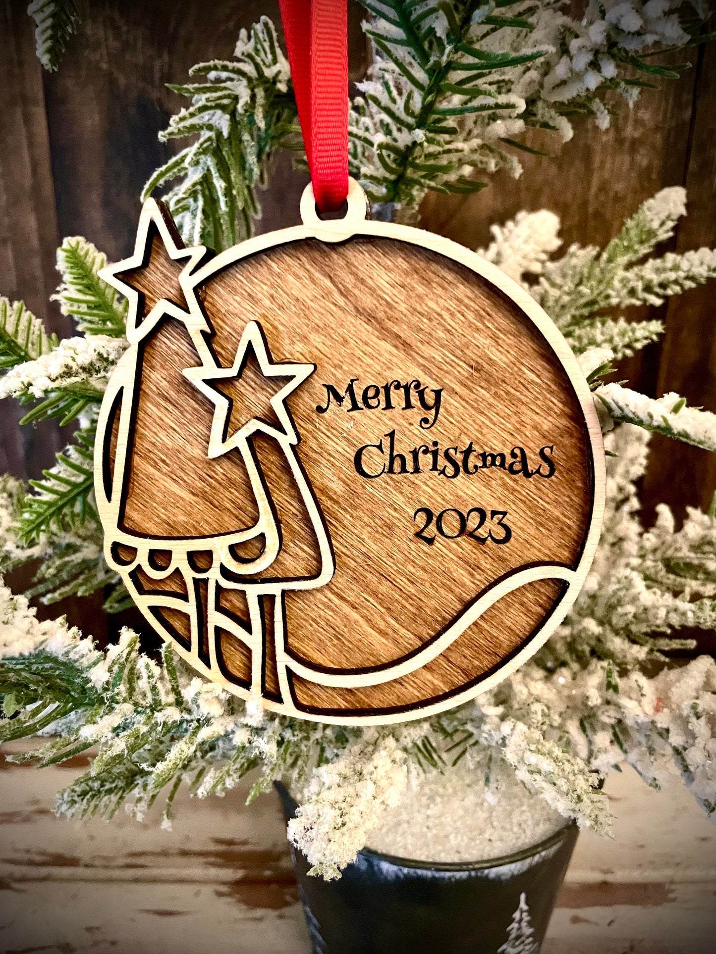 Whimsical Christmas Trees Personalized 2-Layer Wood Christmas Ornament & Gift Tag | Multiple Finishes | Holiday Gift