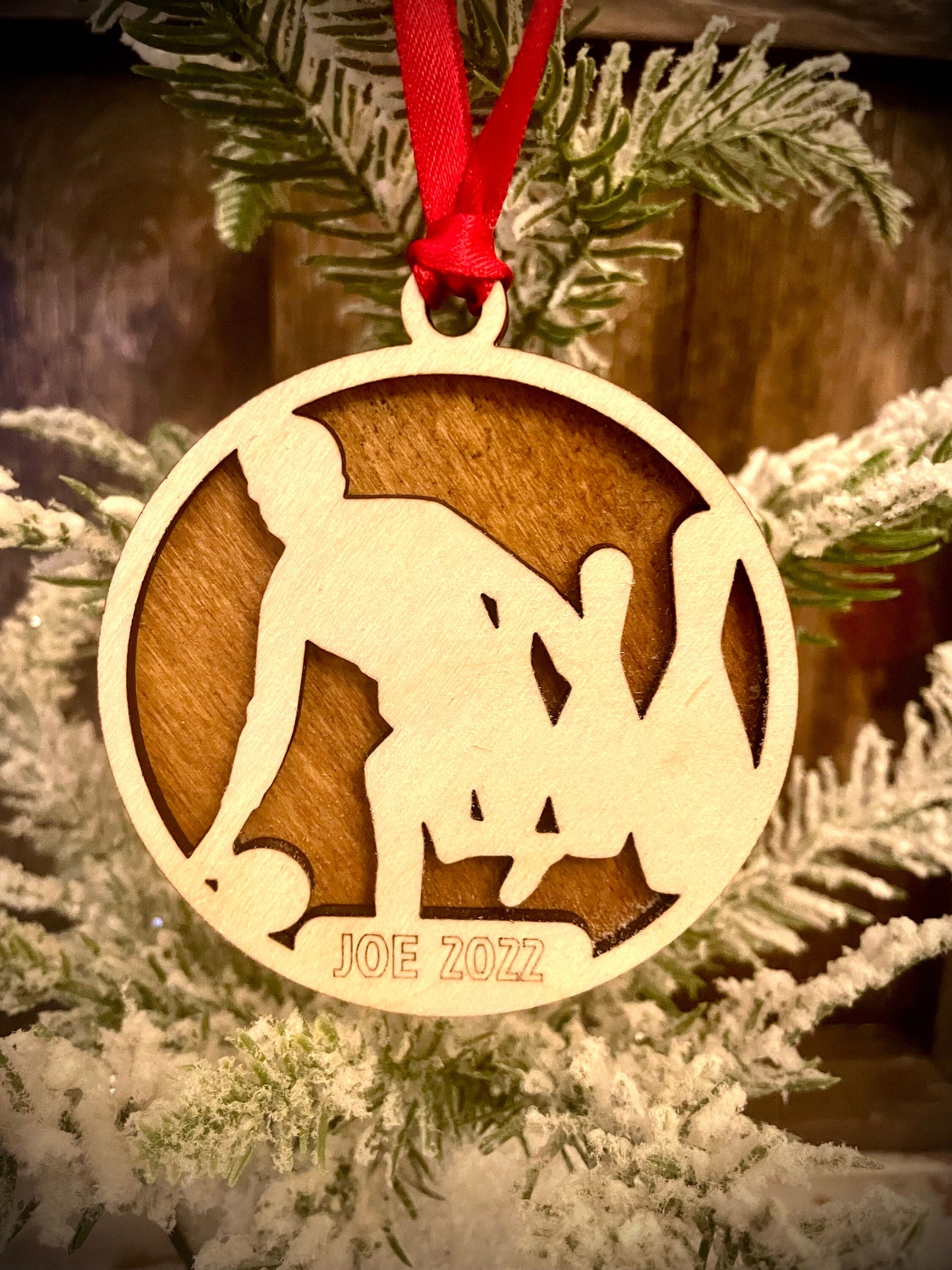 Bowler Personalized 2-Layer Wood Christmas Ornament & Gift Tag | Multiple Finishes | Bowling Gift (#5)