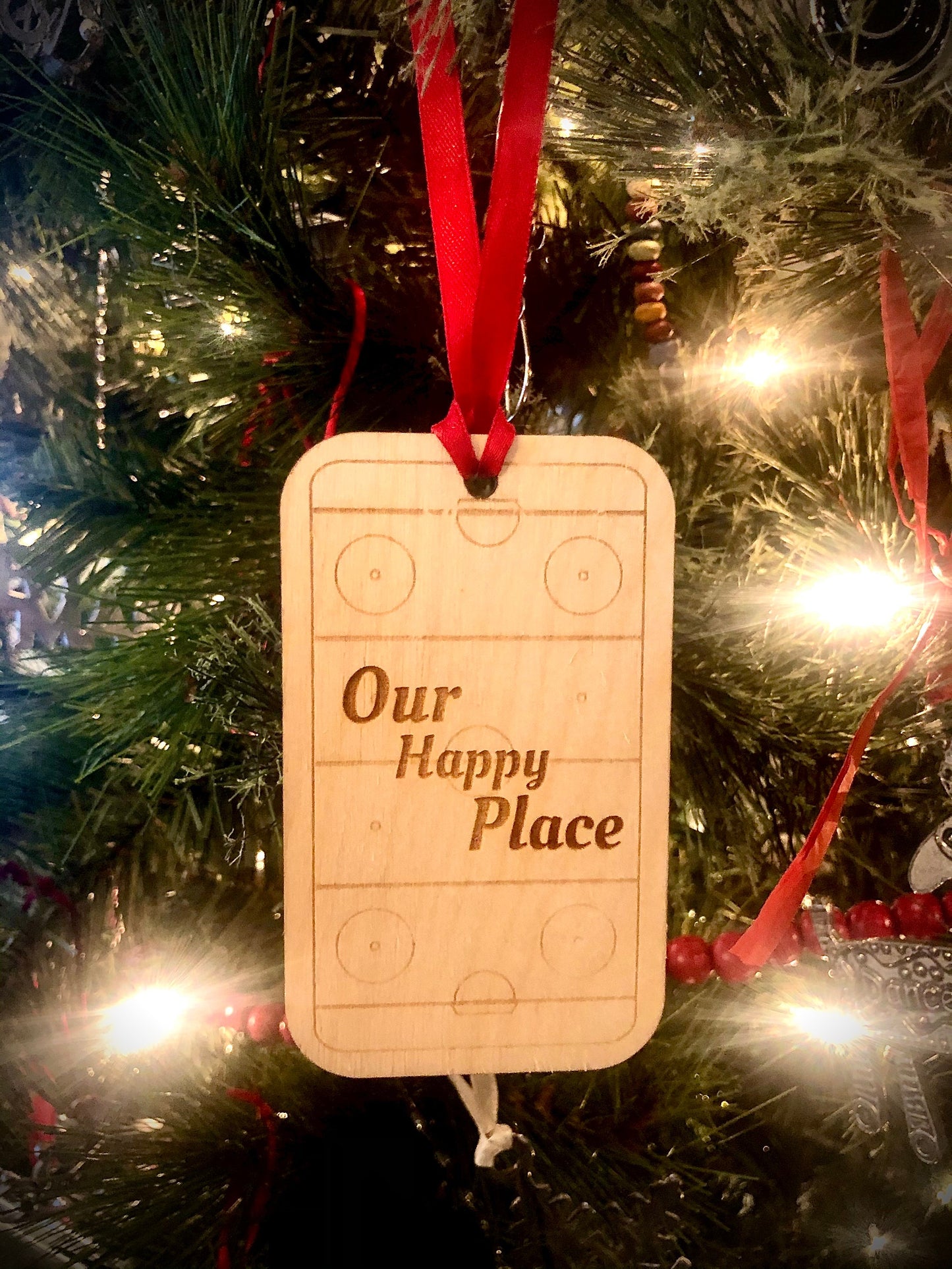 Hockey Rink Personalized Wood Ornament & Gift Tag | Our Happy Place | Hockey Gift | Coach Gift