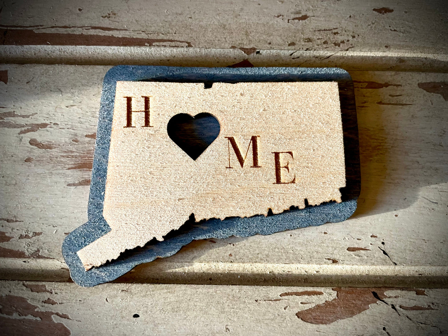 Connecticut HOME 2-Layer Wood Refrigerator Magnet | 12 Finishes | State Pride Gift