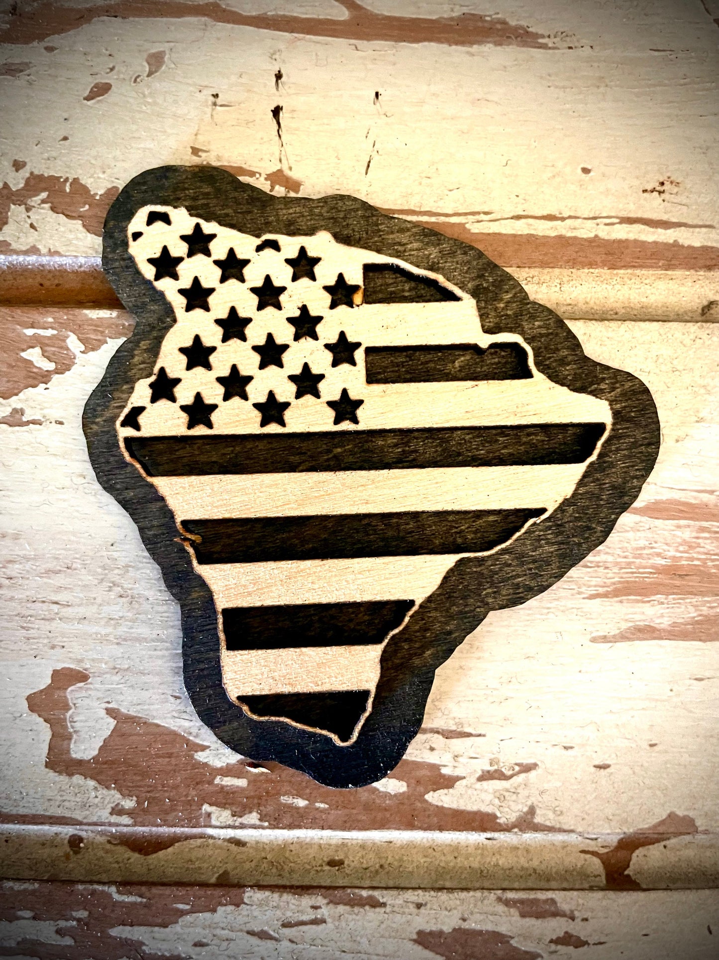 Hawaii Big Island US Flag 2-Layer Wood Refrigerator Magnet | 12 Finishes | Patriotic Gift
