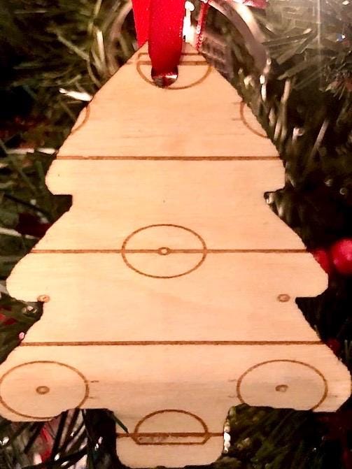 Hockey Rink on Christmas Tree Wood Ornament & Gift Tag | Hockey Gift | Coach Gift