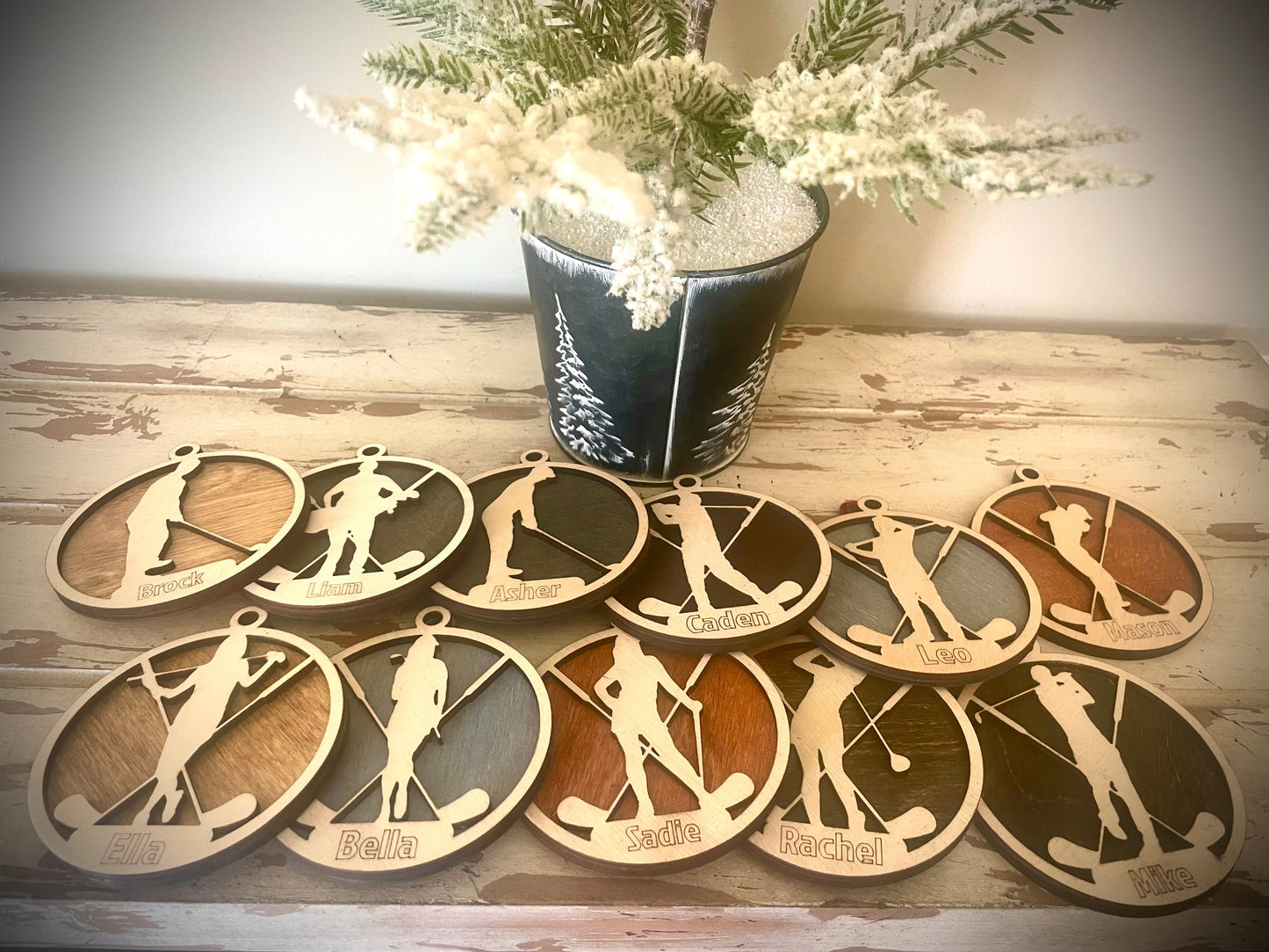 Female Golfer Personalized 2-Layer Wood Christmas Ornament & Gift Tag | Multiple Finishes | Golf Gift (#7)