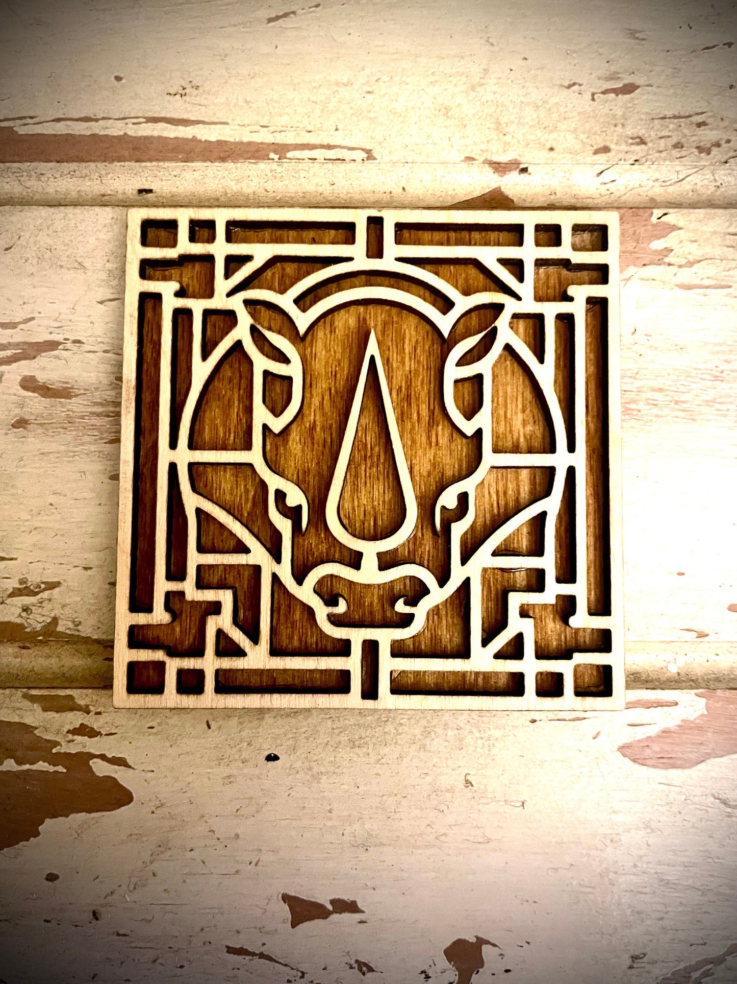 Boho Art Deco Rhinoceros 2-Layer Square Wood Magnet | 12 Finishes | Boho Gift