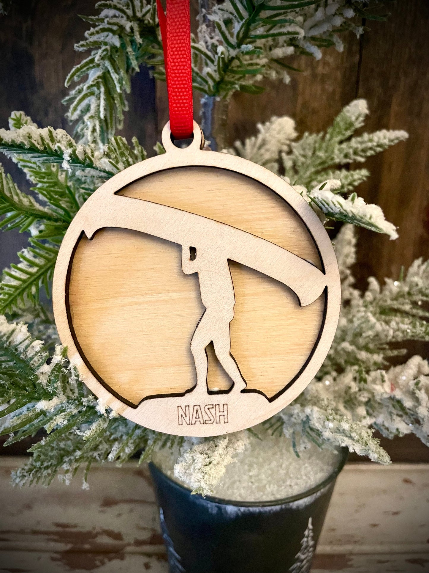 Canoeing Personalized 2-Layer Wood Christmas Ornament & Gift Tag | Multiple Finishes | Outdoor Gift