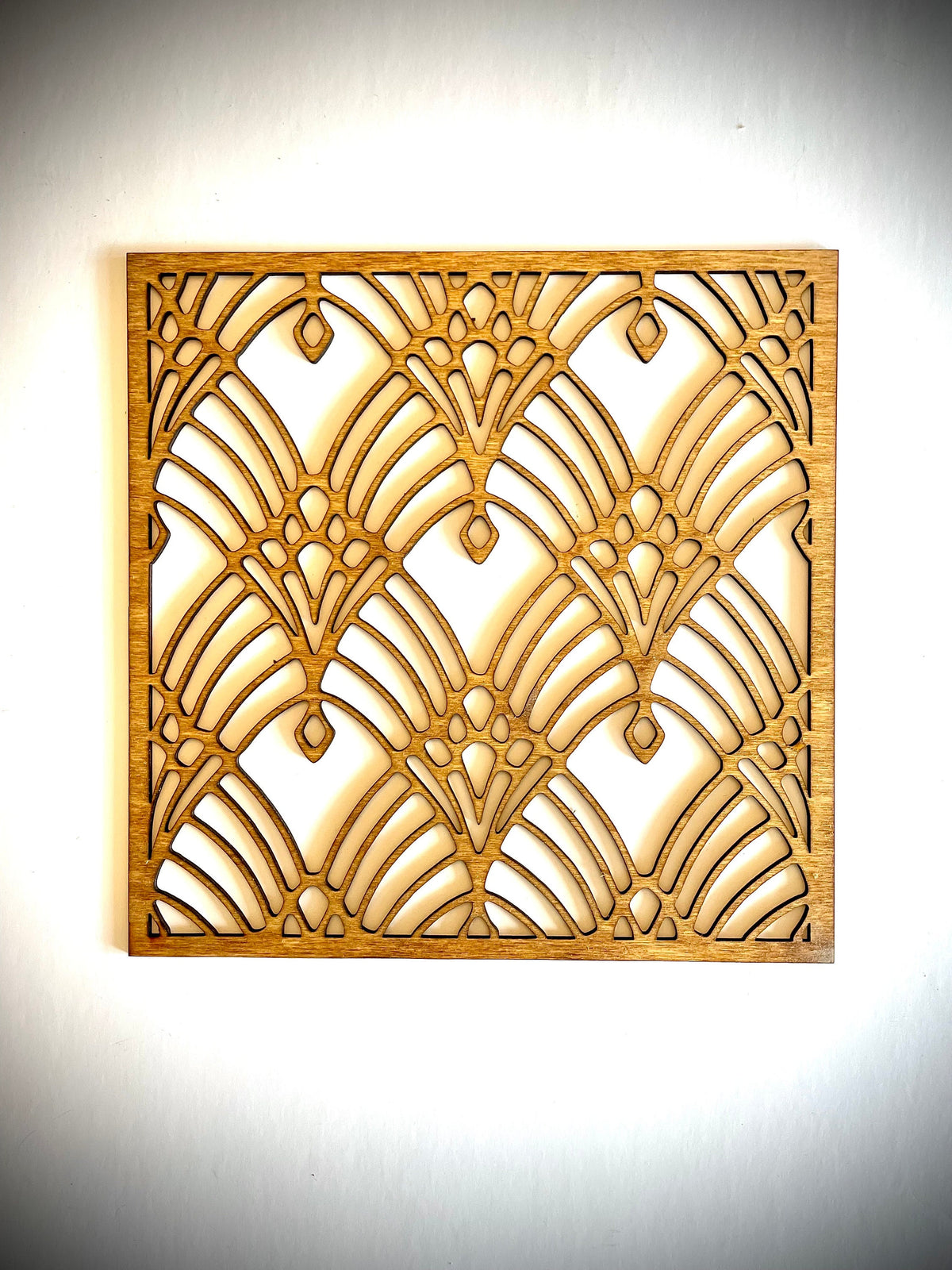 Diamond lattice panel of the Boho Modern Art Nouveau Geometry wood wall art Set B in Golden Oak