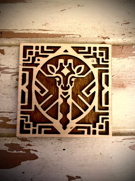 Boho Art Deco Giraffe 2-Layer Square Wood Magnet | 12 Finishes | Boho Gift