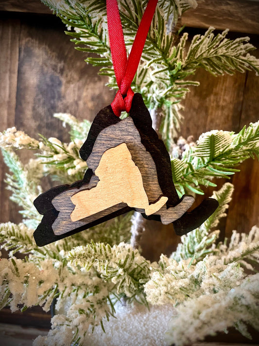 New York 3-Layer Stacked Wood Ornament & Gift Tag | Brown & Gray Tones | State Pride Gift