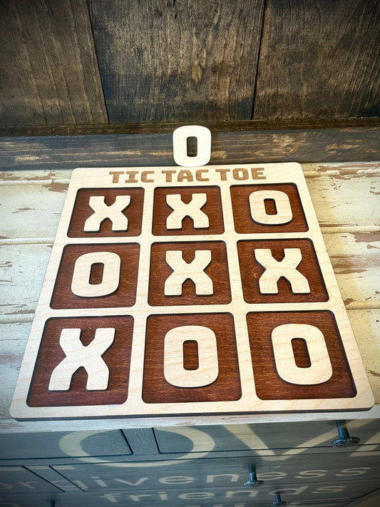 Tic Tac Toe Wood Game | Laser Engraved | 12 Finishes | Holiday & Birthday Gift