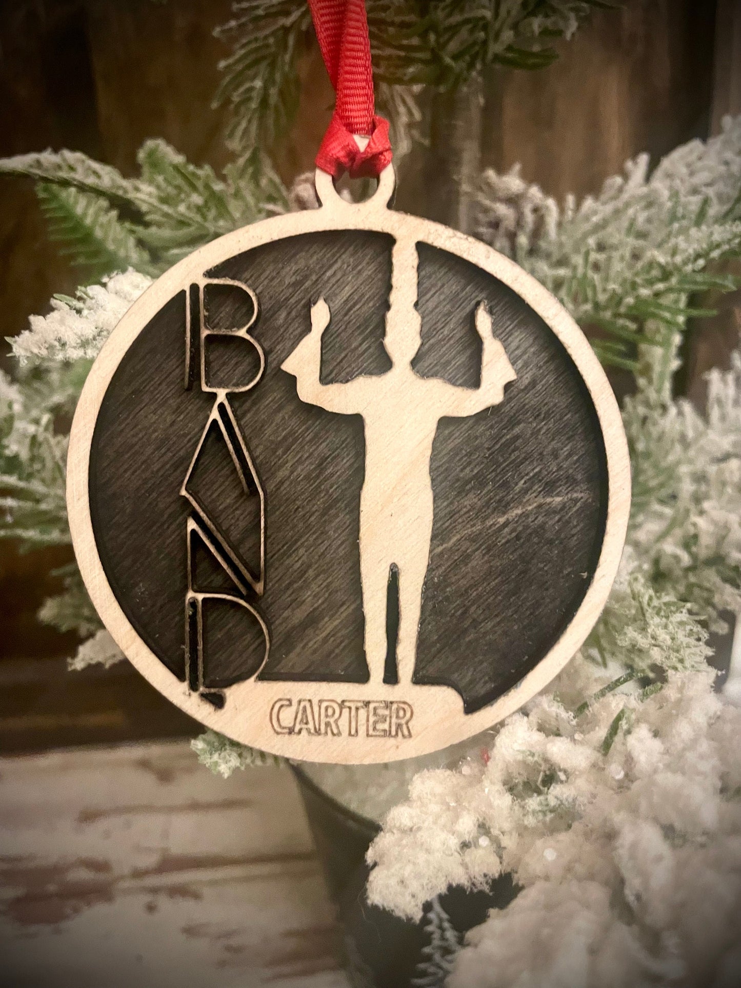 Male Drum Major Field Commander Personalized 2-Layer Wood Christmas Ornament & Gift Tag | Multiple Finishes | Marching Band Gift