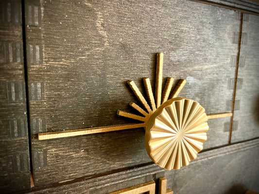Boho Modern Art Deco Art Deco wood drawer knob or pull accent available in natural or 14 other finishes.  2 pieces. Set Q